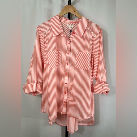 NWT Red Camel Striped Button Down Blouse Size 2X - Picture 3 of 10